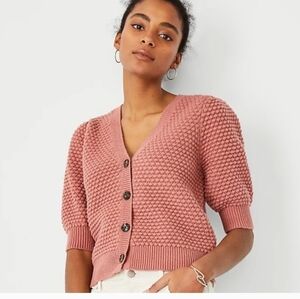 Ann Taylor Short Sleeve Knit Dusty Rose Cardigan